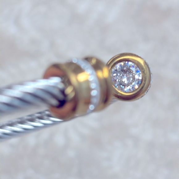 Gold & Silver Two-Tone Twisted Cable Cuff Bangle Bracelet Crystal Rhinestone - Picture 8 of 12